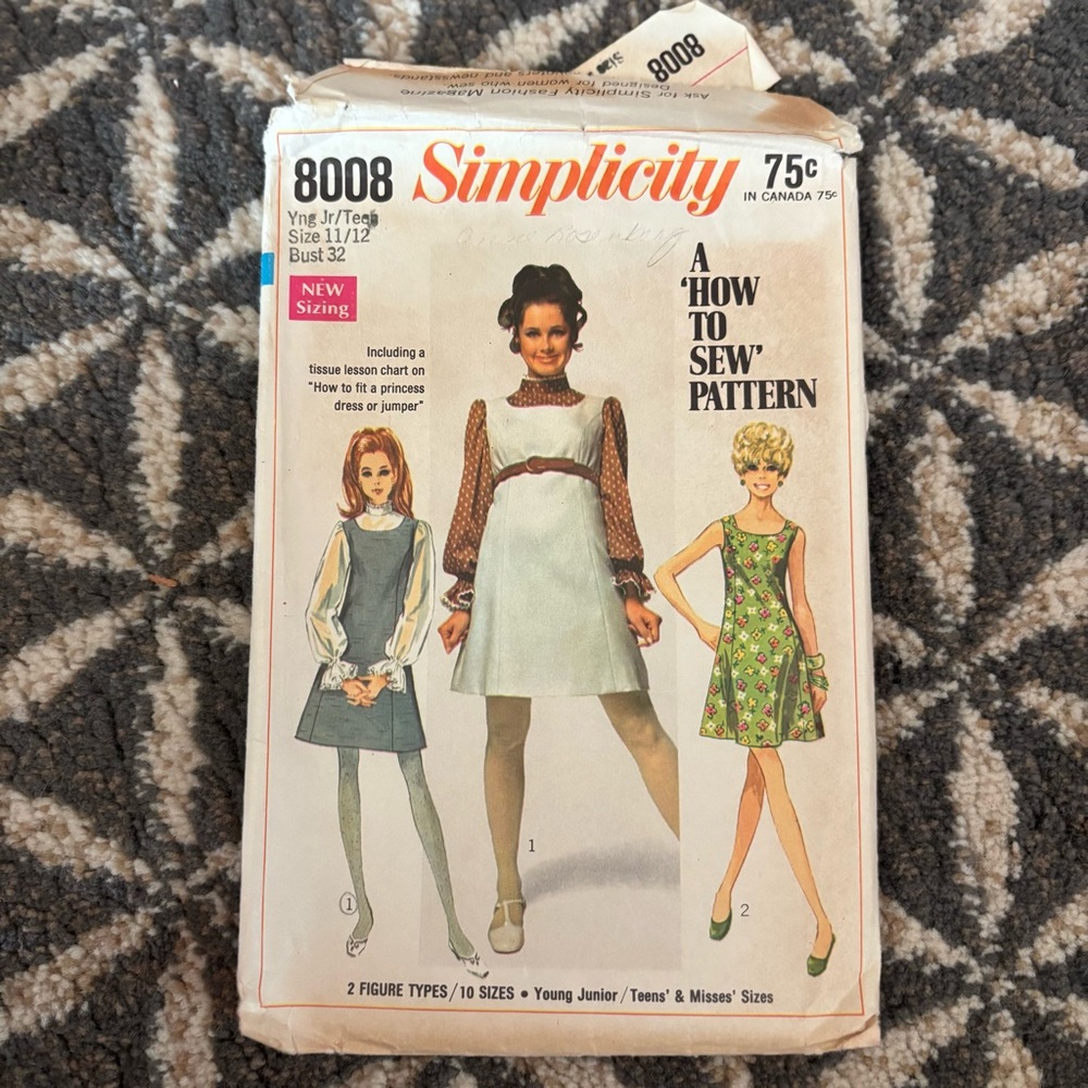 60's Simplicity 8008 Pattern - Princess Dress or Jumper - Size 11/12 - Bust 32